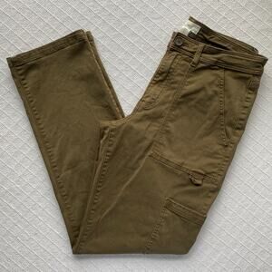 H&M Womens Twill Utility Pants Carpenter Casual Workwear Dark Khaki Green Size 8